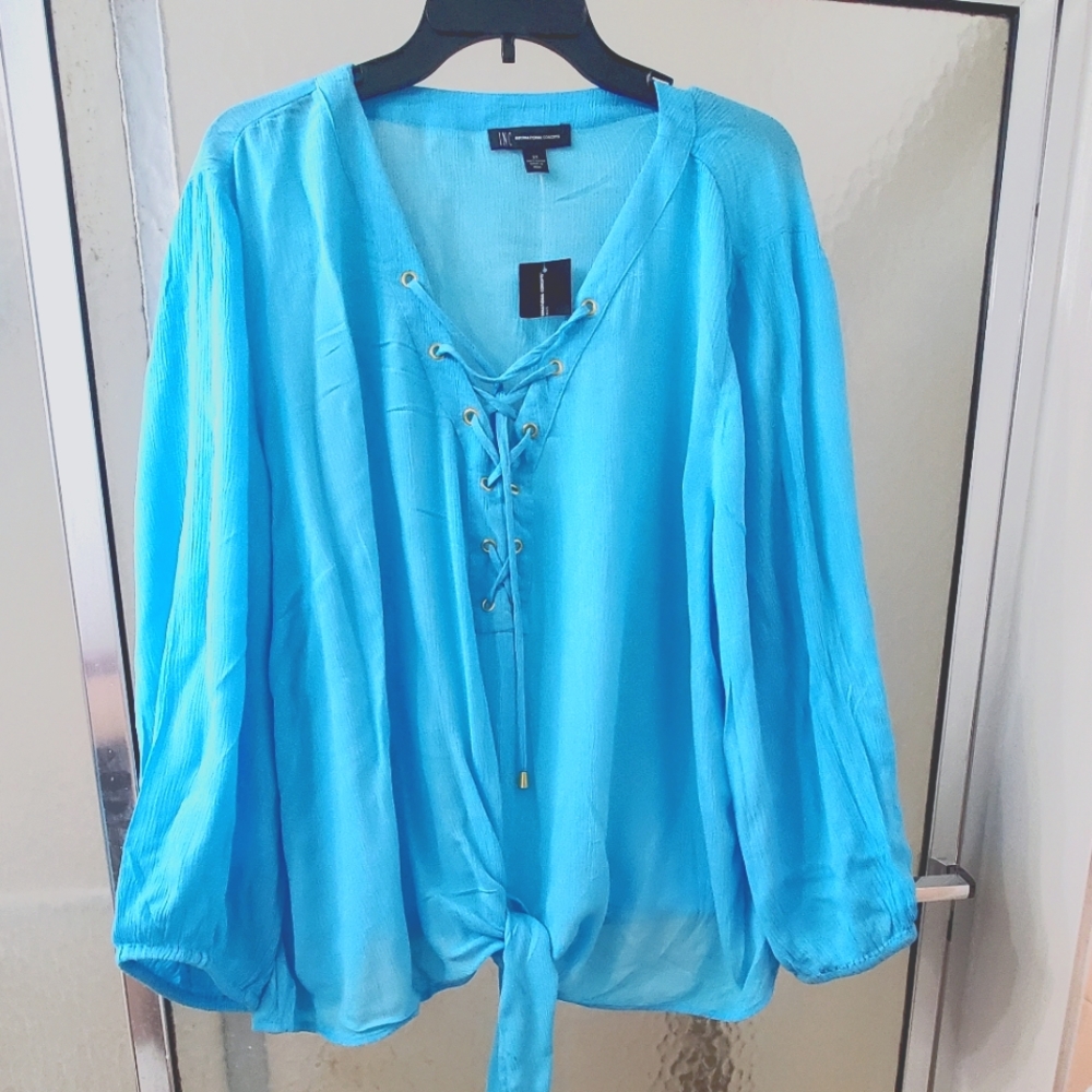 NWT International Concept-INC Light Blue Blouse; Sz 2X, Long Sleeves; $40.